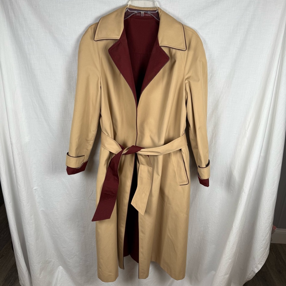 Vintage Aigner Tan and Burgundy Reversible Belted Trench Coat